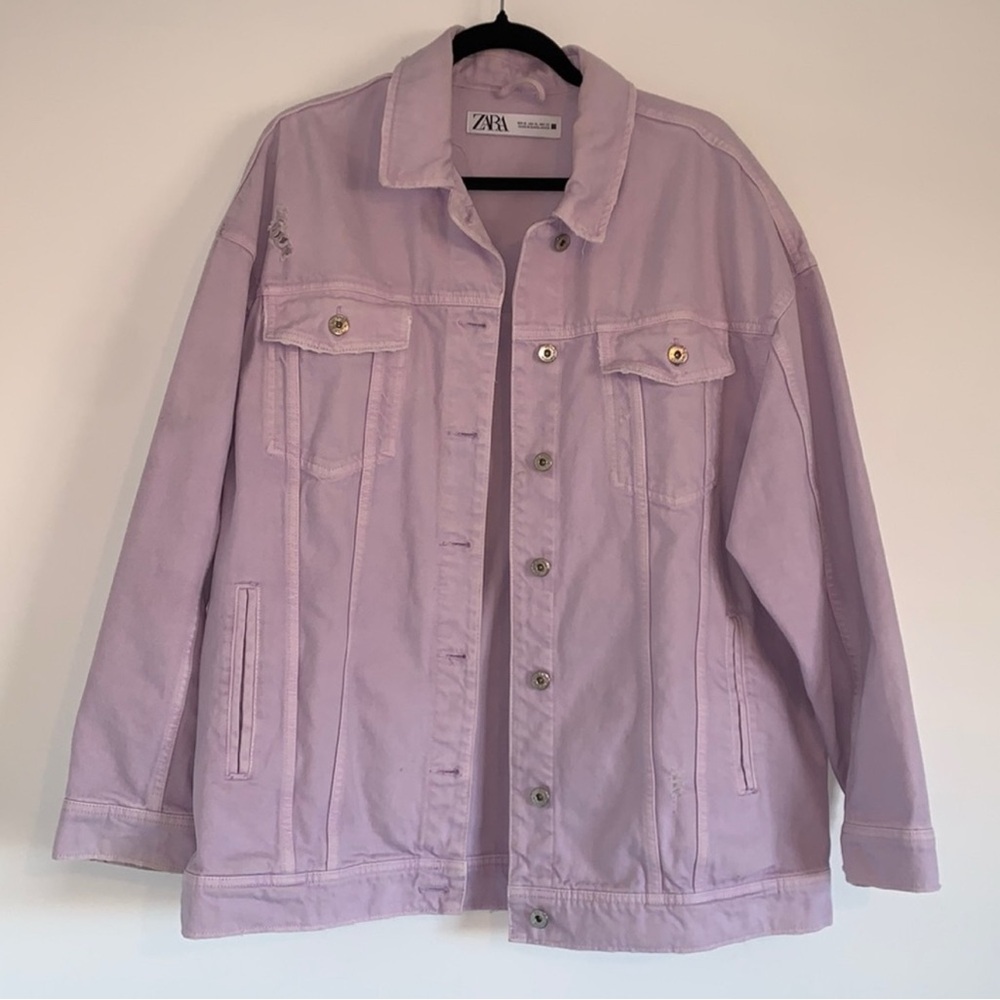 Zara Women's Light Lilac Denim Jacket - Oversized look